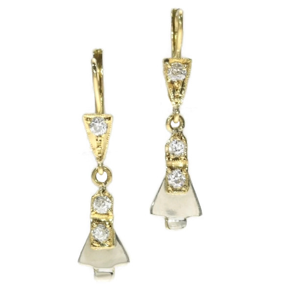 White and yellow gold brilliant art deco interbellum earrings